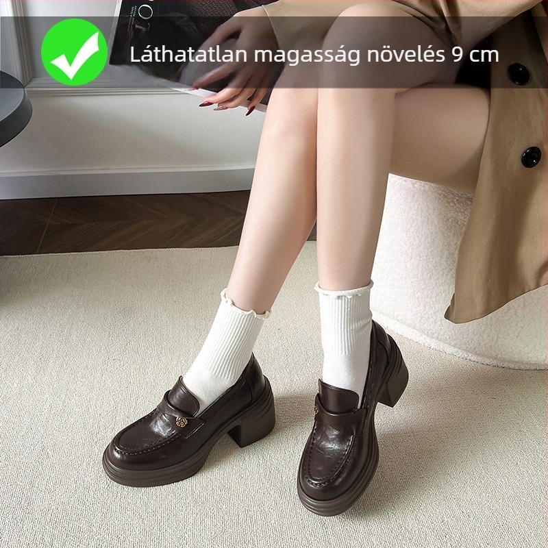 Női loafer vastag talpú és 9 cm-es magasságnövelő sarokkal, camelia minta, 2025-ös modell, méret 32