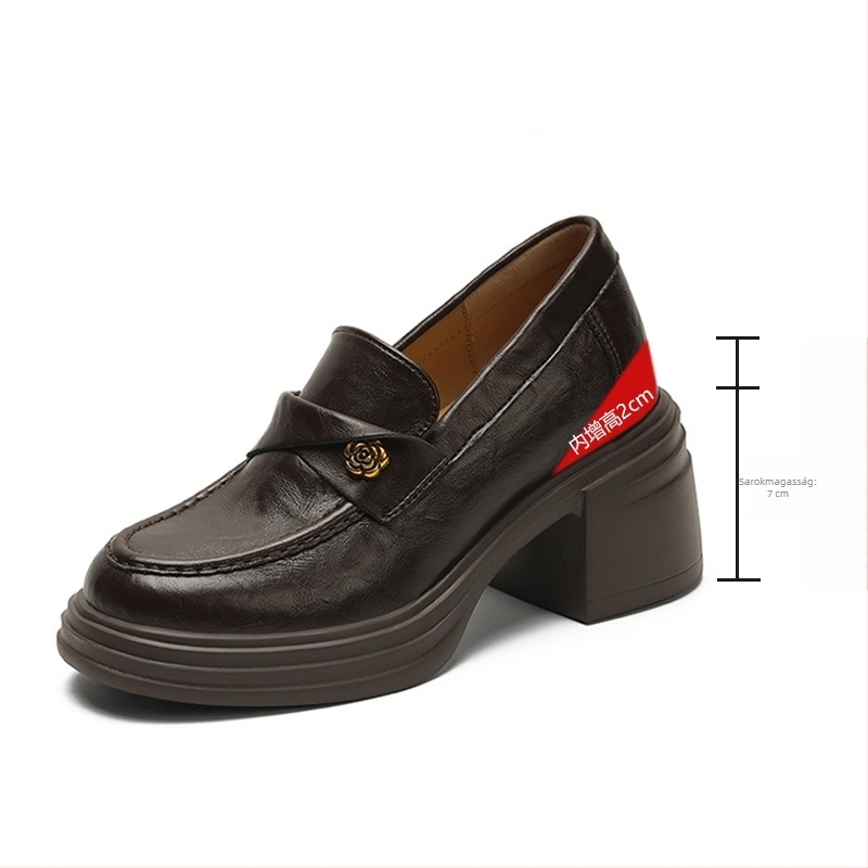 Női loafer vastag talpú és 9 cm-es magasságnövelő sarokkal, camelia minta, 2025-ös modell, méret 32