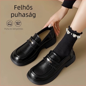 Női loaferek kerek orrú, vastag sarkú, retro stílus, slip-on, 2026 modell