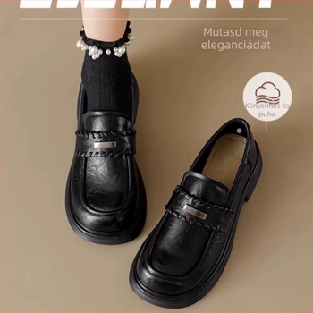 Női loaferek kerek orrú, vastag sarkú, retro stílus, slip-on, 2026 modell