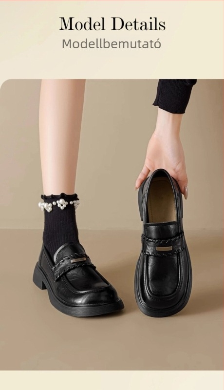 Női loaferek kerek orrú, vastag sarkú, retro stílus, slip-on, 2026 modell