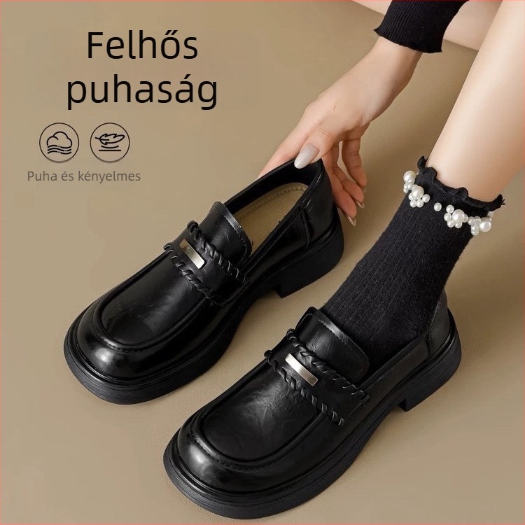 Női loaferek kerek orrú, vastag sarkú, retro stílus, slip-on, 2026 modell