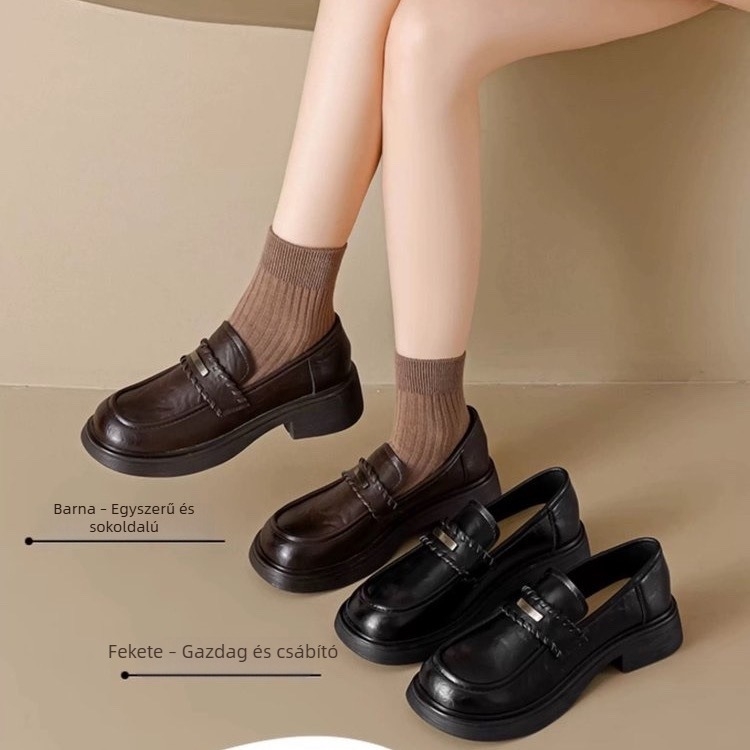 Női loaferek kerek orrú, vastag sarkú, retro stílus, slip-on, 2026 modell