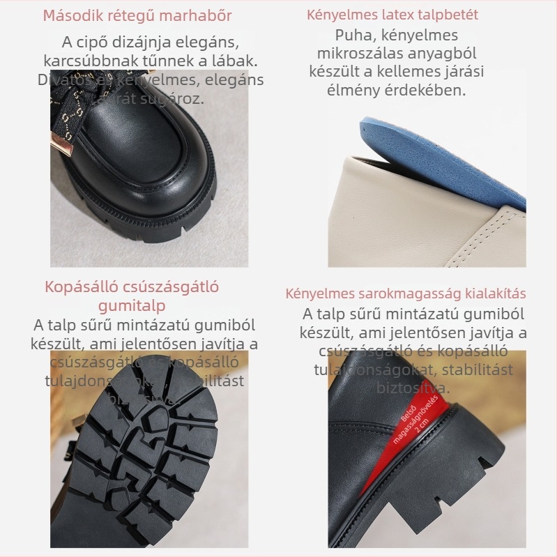 Valódi bőrből készült női loafer, 7 cm-es magasságnövelő slip-on, vastag gumitalp, masni, méret 32