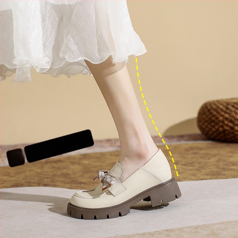 Valódi bőrből készült női loafer, 7 cm-es magasságnövelő slip-on, vastag gumitalp, masni, méret 32