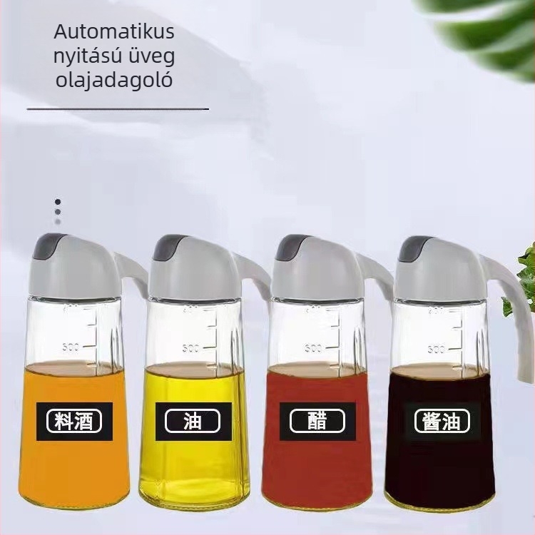 630 ml-es üveg olajhoz automata nyitás-zárás fedéllel – konyhai ízesítő adagoló olajhoz, szójaszószhoz, ecethez és főzőborhoz