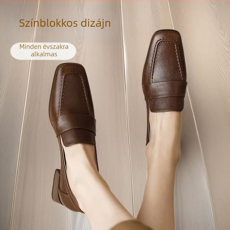 Női négyzetes orrú slip-on lapos cipő, brit stílus, mindennapi kényelmes lábbeli, 2026 tavasz–ősz