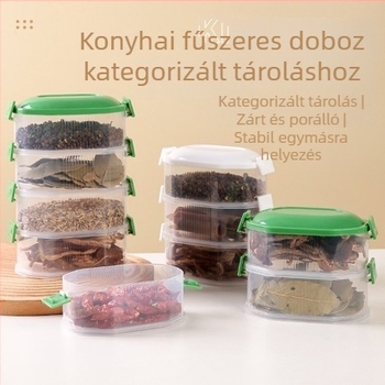 Otthoni fűszertároló doboz — átlátszó tartó borsnak és édesköménynek, lezárható fűszertartó
