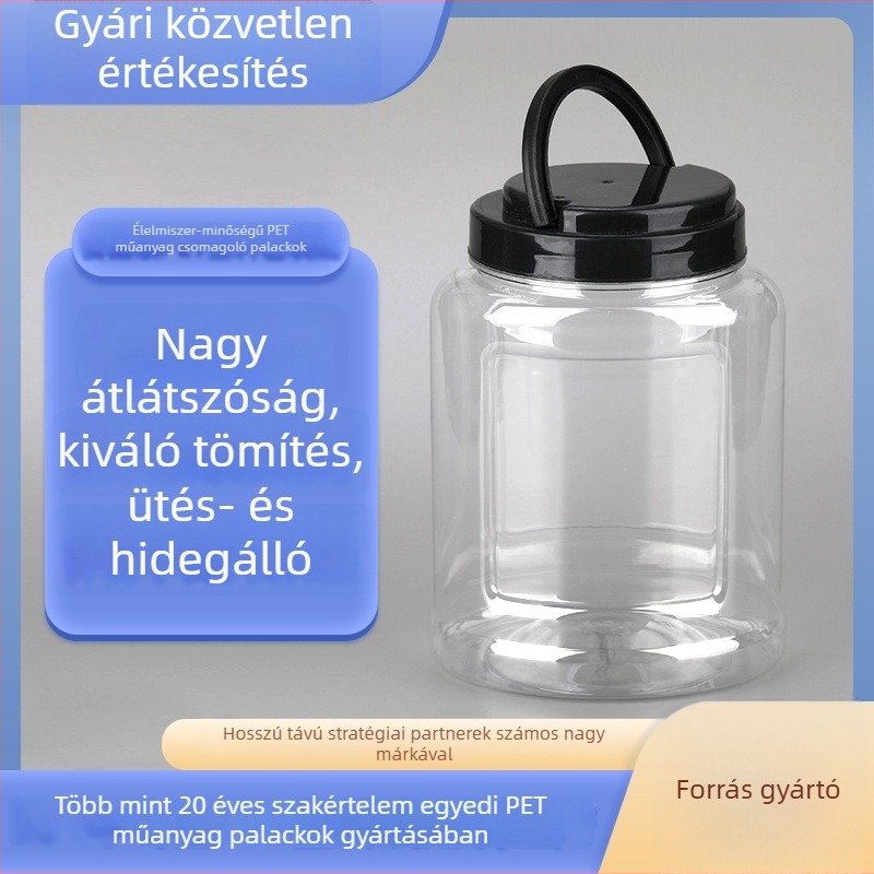 1200 ml PET széles szájú üveg – élelmiszer-minőségű, átlátszó, zárt – mézhez, lekvárhoz és cukorkákhoz