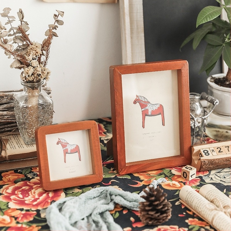 7 colos fa fotókeret állvánnyal, vintage puzzle-stílus, fenyőfából