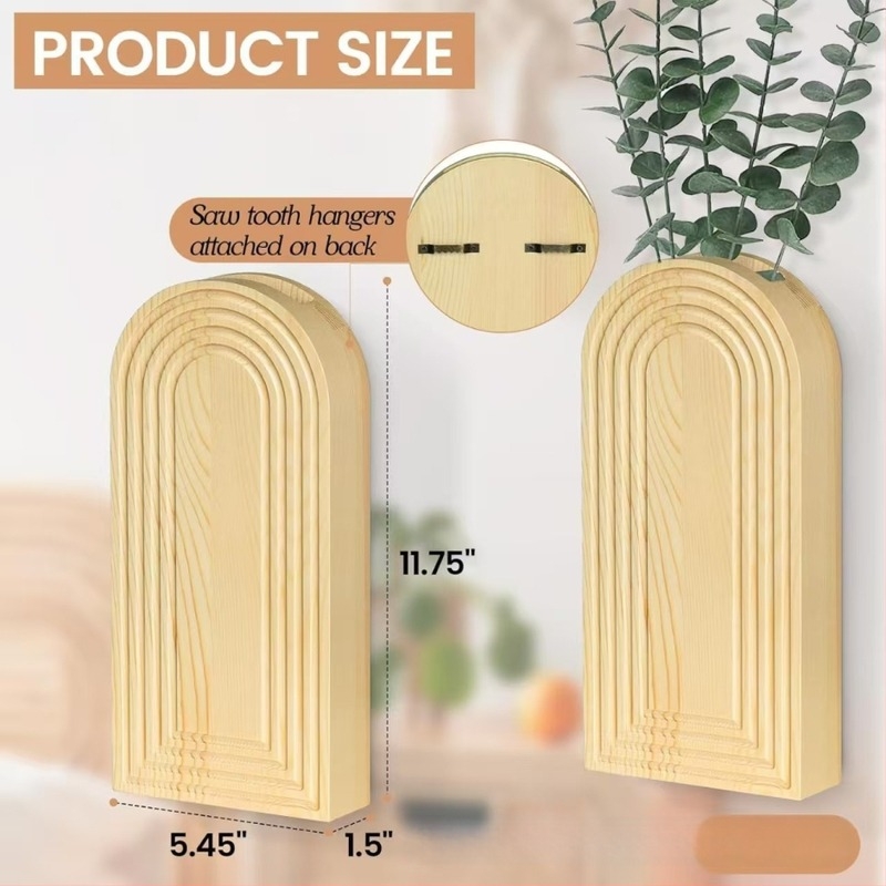 Fából készült falidísz száraz virágokkal, minimalist Boho stílusban