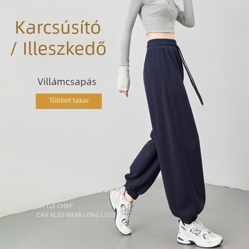 Fekete női sportnadrág, tavasz 2026, magas derék, karcsúsító hatás, casual joggerek, egyenes szabás, lámpaszár stílus
