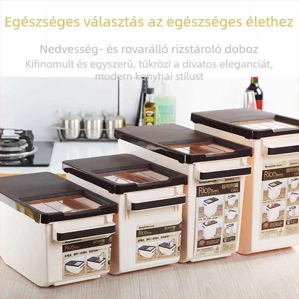 Konyhai rizs- és liszt tároló, zárható, nedvességálló, rovarok elleni védelem, 10 L