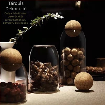 Kerek üvegű tartó parafadugóval zárható, tealevelek és kávészemek, gyümölcstea tárolására