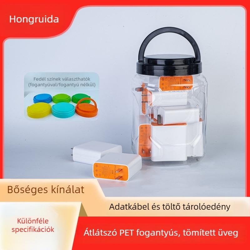 Átlátszó PET műanyag üveg fedővel élelmiszerekhez, diófélékhez és kábel tárolásához