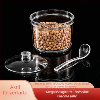 Akril fűszertartó edény kanállal, konyhai tároló, átlátszó fedéllel