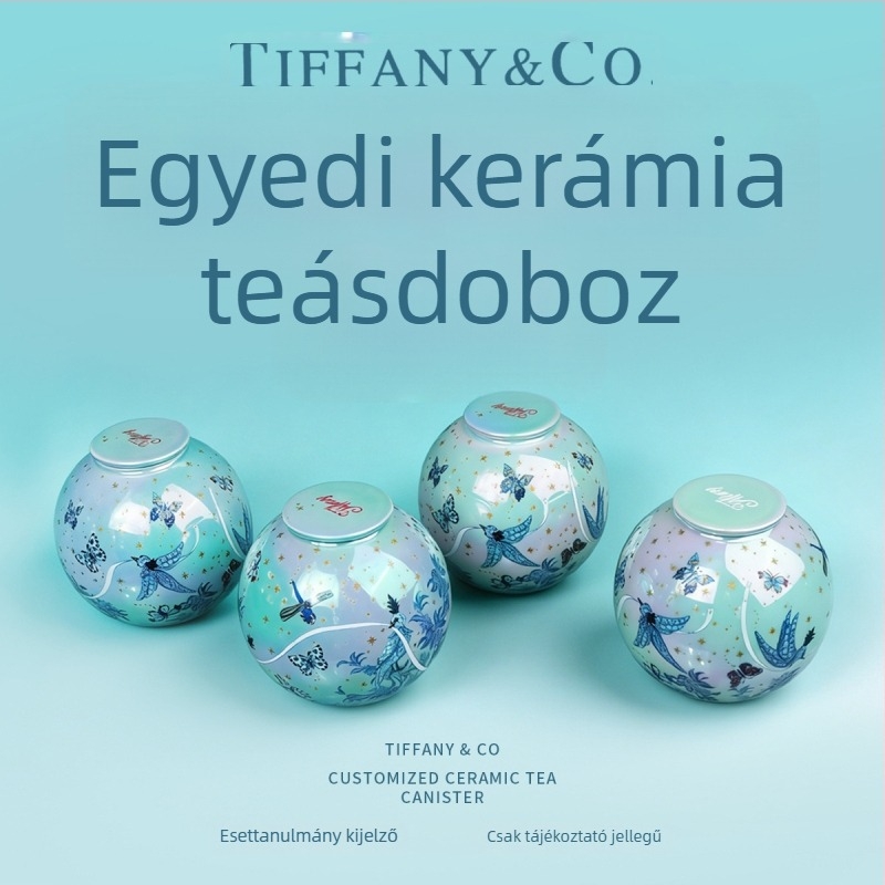 Egyedi kerámia teás doboz, színes kézműves, virág- és madár mintával, irodai dekoráció, tároló tartály, üzleti ajándék