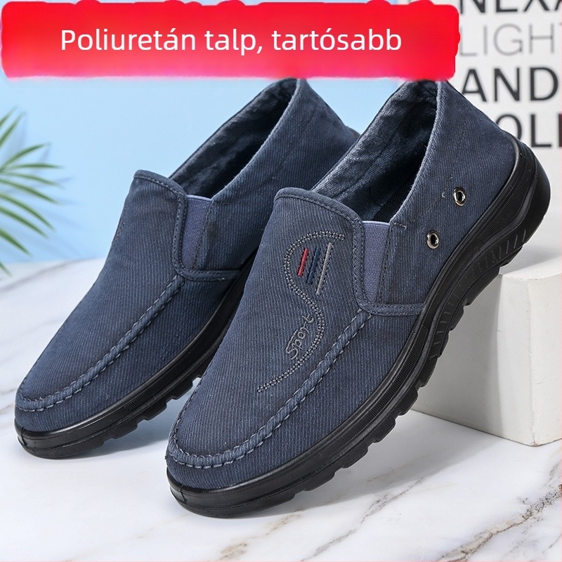 Férfi vászon slip-on cipő, alacsony felsőrésszel, mindennapi casual tavasz–őszre, vezetéshez