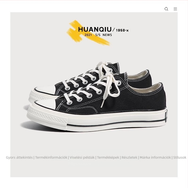 Uniszex fekete vászoncipő, slip-on, alacsony talppal, tavasz 2025, mindennapi sneakers