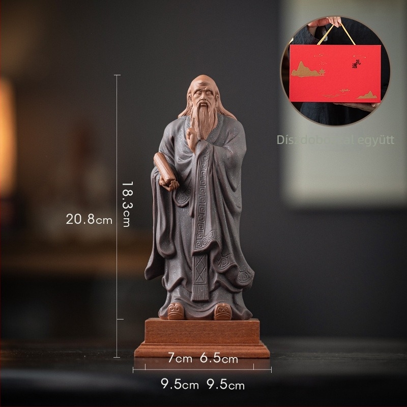Laozi-szobor zen stílusban, purpurszínű agyagból készült dísztárgy, tea szoba és dolgozószoba dekoráció, ajándék