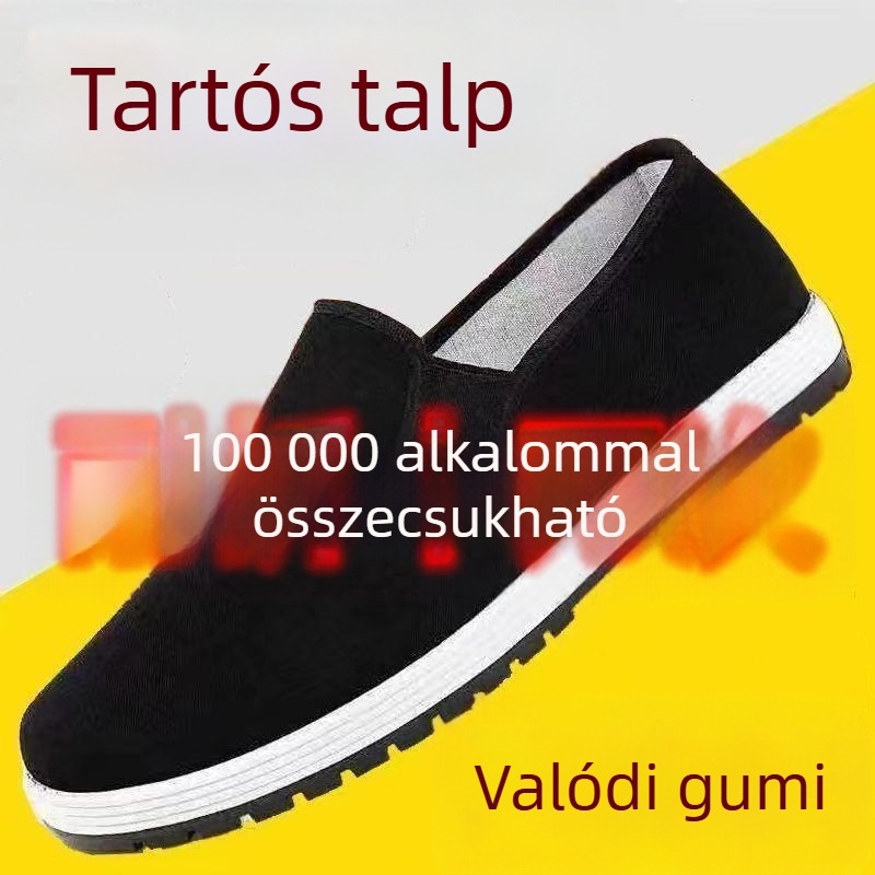 Uniszex slip-on autóvezető cipő, szellős és szagtalan, kézzel készített, fekete, nagy méret, Pekingi vászoncipők stílusban