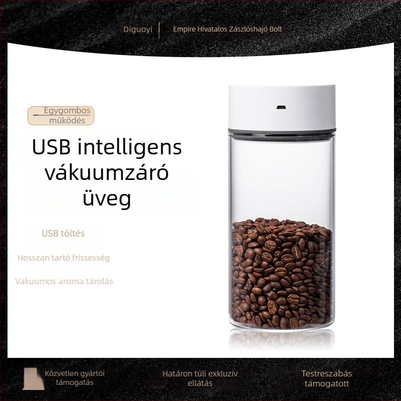 Empire USB intelligens vákuumzáras üveges tároló kávébabok és tealevelek számára, 800–1000 ml, modern konyhai tároló