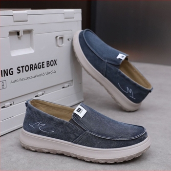 Férfi denim slip-on loaferek, tavasz- és őszre, könnyű, vastagított talpú, mindennapi casual cipők