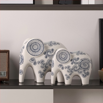 Új kínai stílusú kerámi Elefánt Jingdezhen kék‑fehér porcelánból, szerencsés otthoni dekoráció, alkalmas boros szekrényhez és TV‑szekrényhez