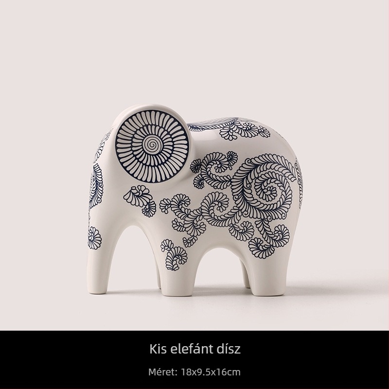 Új kínai stílusú kerámi Elefánt Jingdezhen kék‑fehér porcelánból, szerencsés otthoni dekoráció, alkalmas boros szekrényhez és TV‑szekrényhez