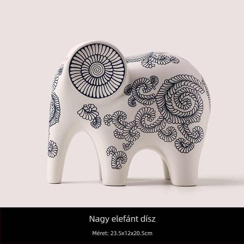 Új kínai stílusú kerámi Elefánt Jingdezhen kék‑fehér porcelánból, szerencsés otthoni dekoráció, alkalmas boros szekrényhez és TV‑szekrényhez