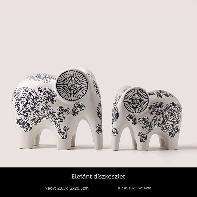 Új kínai stílusú kerámi Elefánt Jingdezhen kék‑fehér porcelánból, szerencsés otthoni dekoráció, alkalmas boros szekrényhez és TV‑szekrényhez