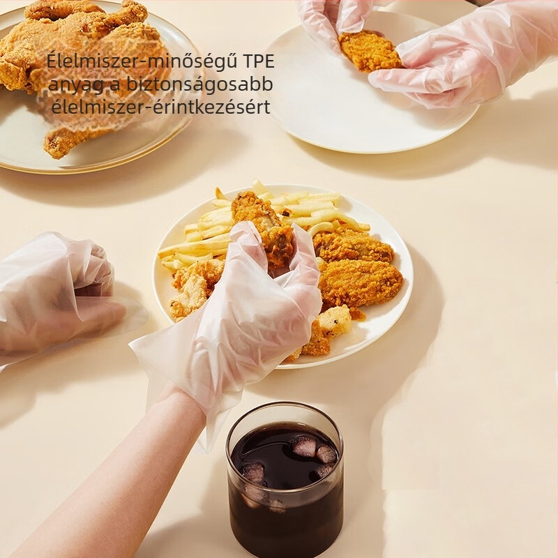 C100 TPE kesztyűk, extra vastagok, egyszer használatosak, adagos dobozban, élelmiszer-biztonsági osztályú, rugalmas, konyhai és háztartási használatra