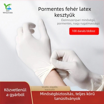 Egyszer használatos latex kesztyűk, fehér, élelmiszer-biztonsági minőségű, konyhai főzéshez, mosogatáshoz és háztartási feladatokhoz