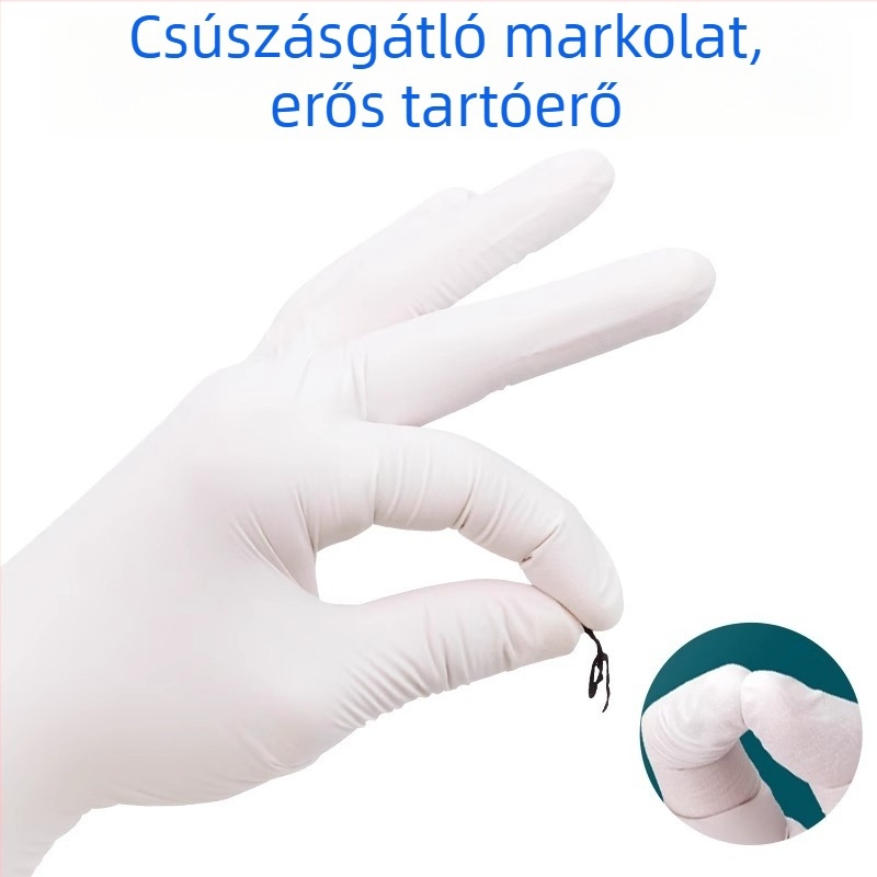 Egyszer használatos latex kesztyűk, fehér, élelmiszer-biztonsági minőségű, konyhai főzéshez, mosogatáshoz és háztartási feladatokhoz