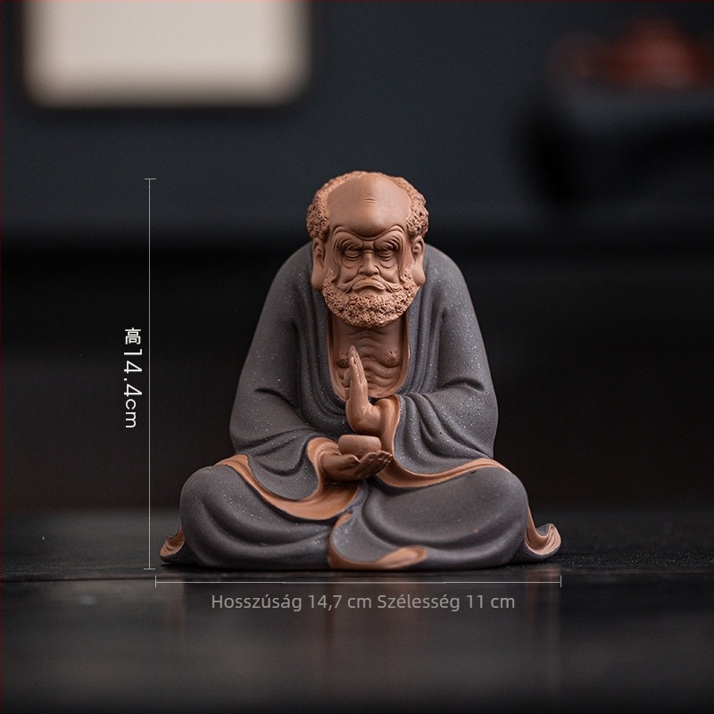 Kínai stílusú Damo figurája kerámiából, zen otthoni dekoráció a nappaliba és a teaházba.