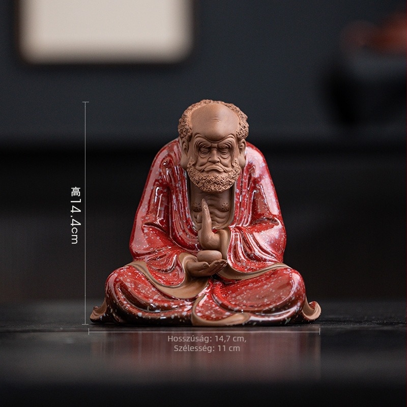 Kínai stílusú Damo figurája kerámiából, zen otthoni dekoráció a nappaliba és a teaházba.