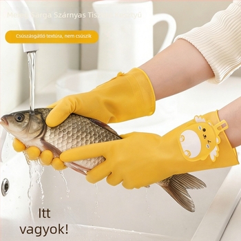 Sárga PVC edénymosó kesztyűk, vízálló, csúszásmentes, háztartási használatra, konyhai tisztítás, vékony, tartós