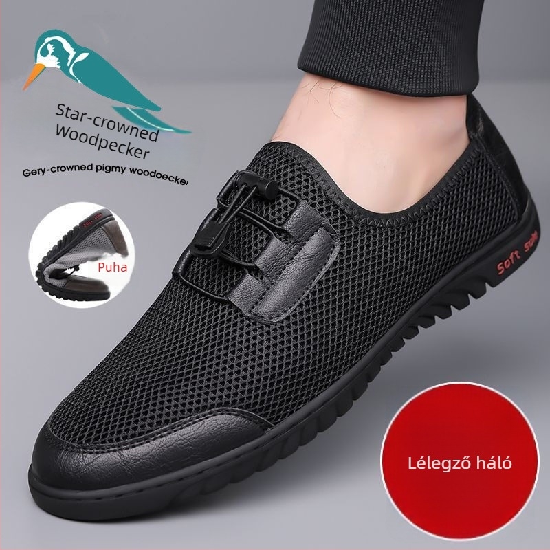Szellőző nyári férfi hálós cipő - nyitott orrú, csúszásmentes puha talppal, casual bőrcipő