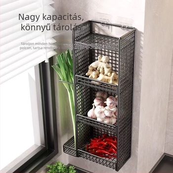 Fali konyhai polc zöldhagymára, gyömbérre és fokhagymára, zöldségkosár, vízálló