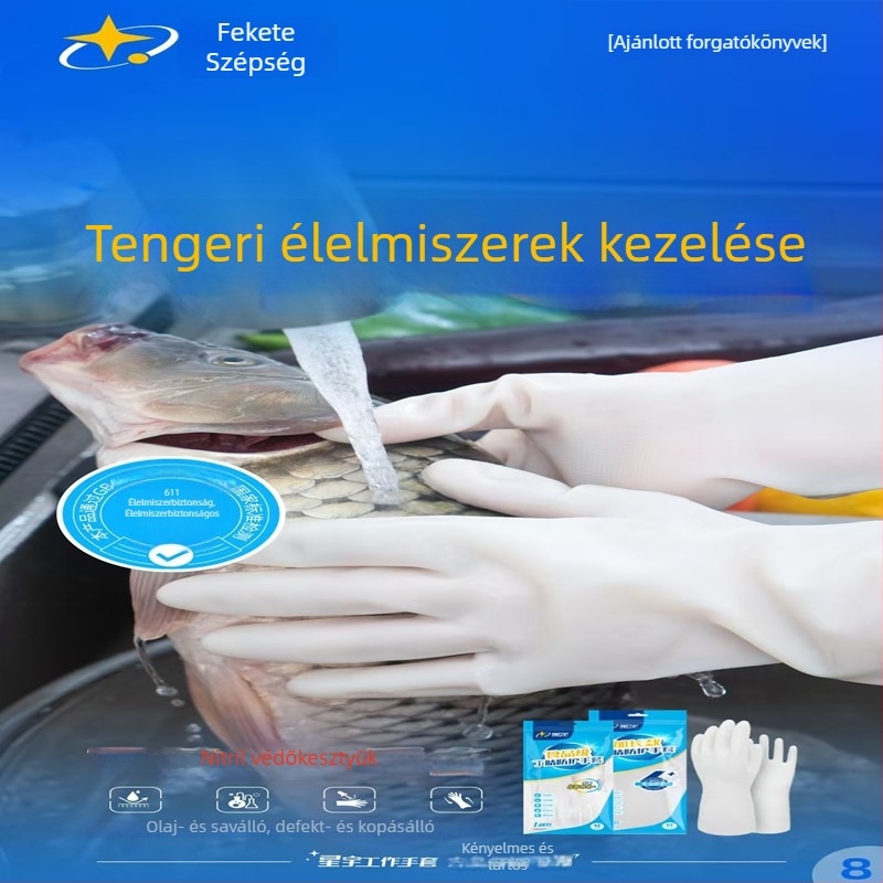 Xingyu nitril kesztyűk – élelmiszerbiztonsági védőkesztyűk, vágásálló, tűrés- és sav-bázis ellenálló, 33 cm hosszú