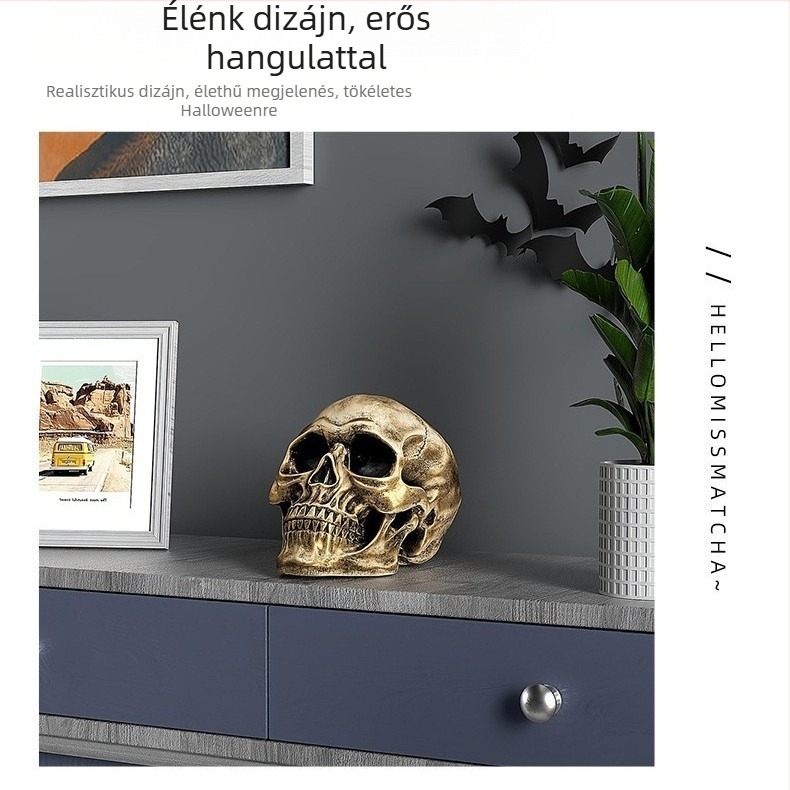 Halloween koponya gyanta dekorfigura — személyre szabott asztali dekor