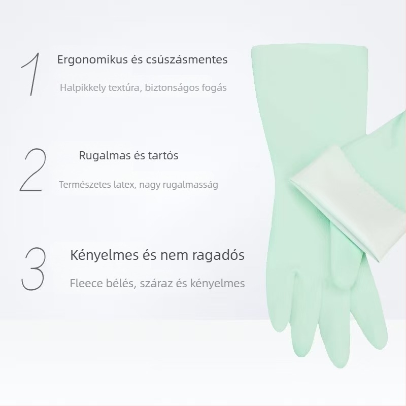 Velúr bélésű kesztyű természetes latexből, strapabíró mosogatáshoz és háztartási feladatokhoz, vízálló, szigetelés nélküli