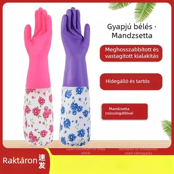 Polárbéléses mosogató- és mosási kesztyűk, hosszított mandzsettával, vízálló és tartós, konyhai feladatokhoz és háztartási használatra