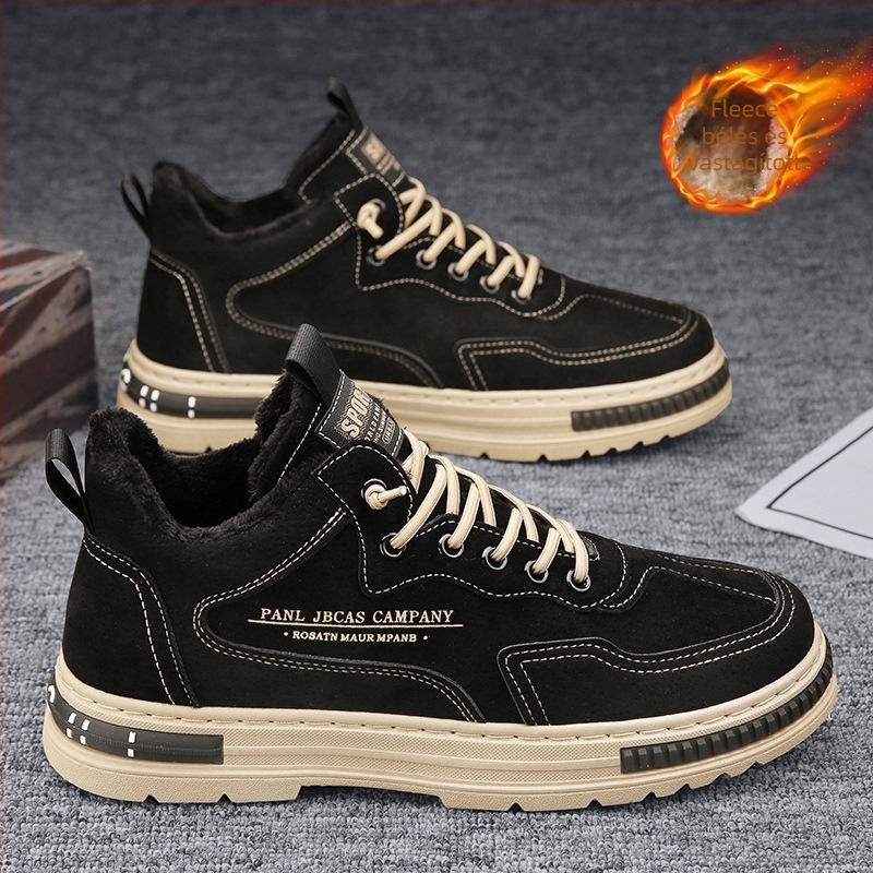 Férfi munkáscipő fleece-béléssel, téli időszakra, kopásálló, mindennapi sneaker
