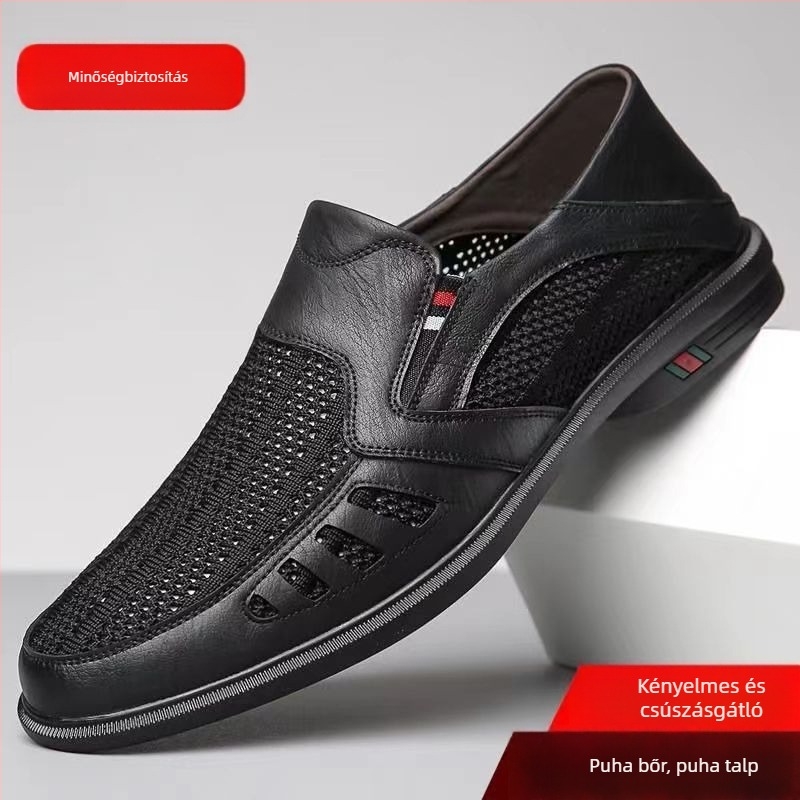 Férfi Slip-On cipő 2025 nyár, légáteresztő hálós felület, csúszásmentes gumitalp, kerek orr, kényelmes szabadidőstílus