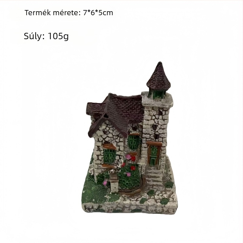 Európai stílusú mini tájkép villa dekoráció, asztali díszfigura gyantából, vidéki akvárium táj
