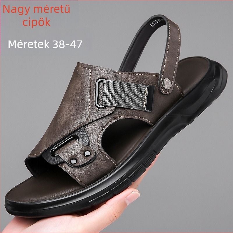 Férfi nyári kétirányú szandál, nyitott orrú, strandcipő, puha bőr, könnyű talp