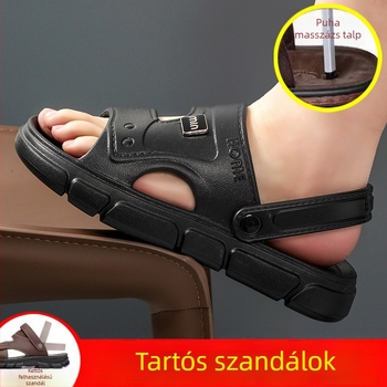 Férfi strandpapucs csúszásmentes, puha talppal, bőr papucs nyárra, kényelmes szabadtéri viselet