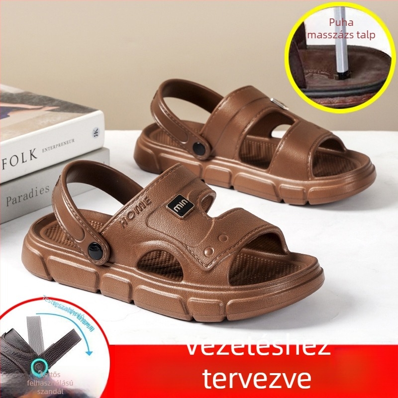 Férfi strandpapucs csúszásmentes, puha talppal, bőr papucs nyárra, kényelmes szabadtéri viselet