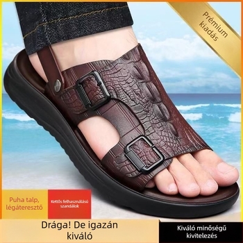 Férfiaknak szánt szarvasmarha bőrből készült szandál – nyár, puha talp, csúszásmentes, strandcipő, mindennapi és kültéri viseléshez, vastag talp